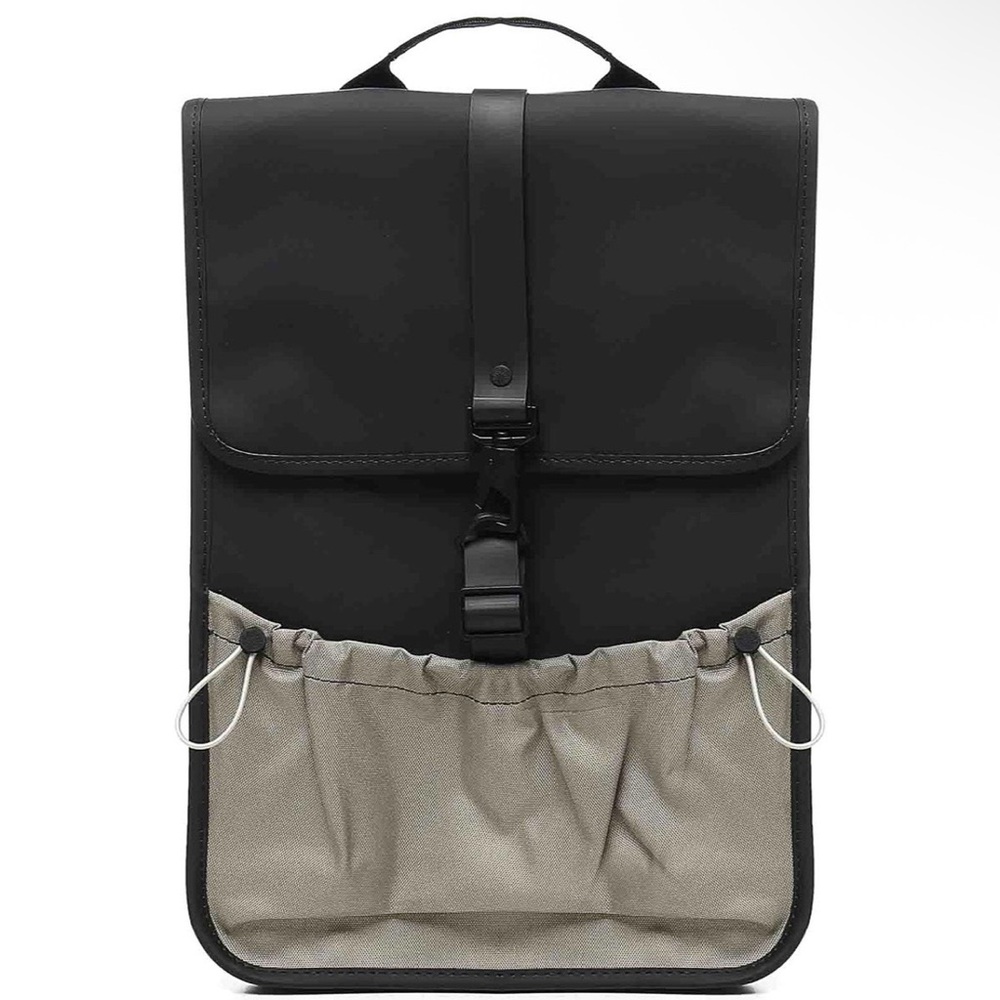 RAINS Unisex Mix Backpack Black Waterproof Contrast Pocket Minimalist NWT